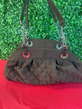 Vera Bradley Brown Microfiber Bag With Chain Shoulder Strap Accents